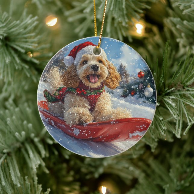 Cocker Spaniel Hund i släde Låt det snöa jul Julgransprydnad Keramik (Träd)