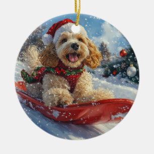 Cocker Spaniel Hund i Släde Låt det Snöa Jul Julgransprydnad Keramik