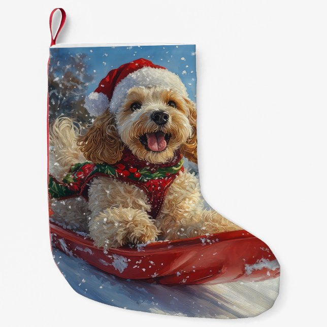 Cocker Spaniel Hund i Släde Låt det Snöa Jul Liten Julstrumpa (Framsidan)