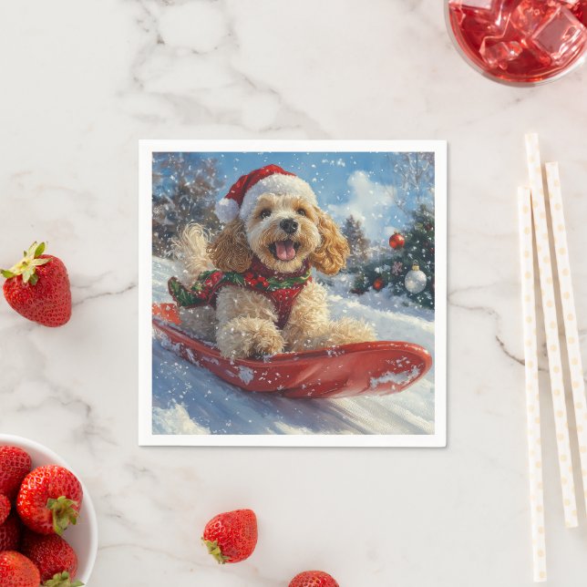 Cocker Spaniel Hund i Släde Låt det Snöa Jul Pappersservett (Insitu)