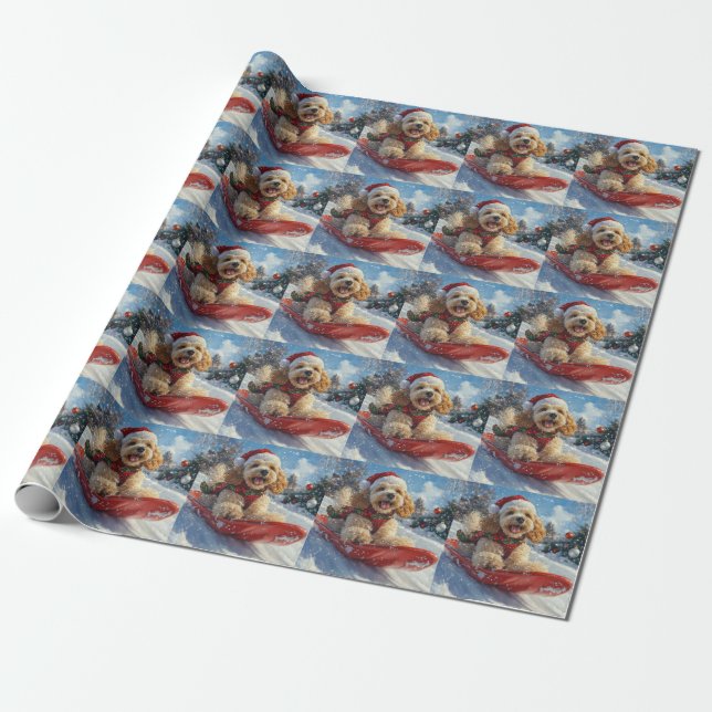 Cocker Spaniel Hund i Släde Låt det Snöa Jul Presentpapper (Utrullad)