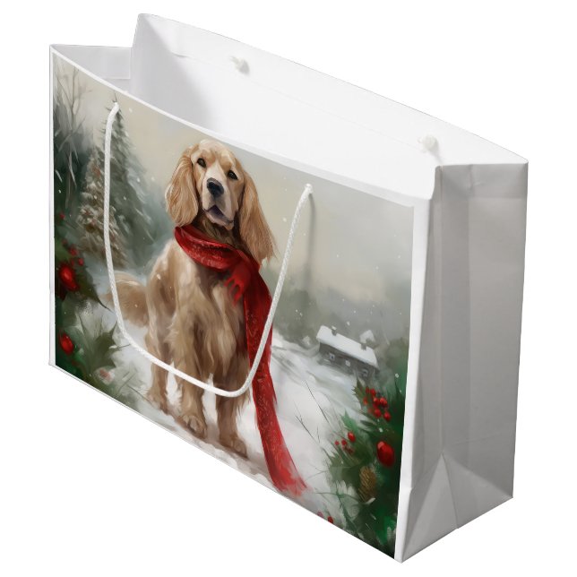 Cocker Spaniel Hund i Snö Jul (Framsidan Vinklad)