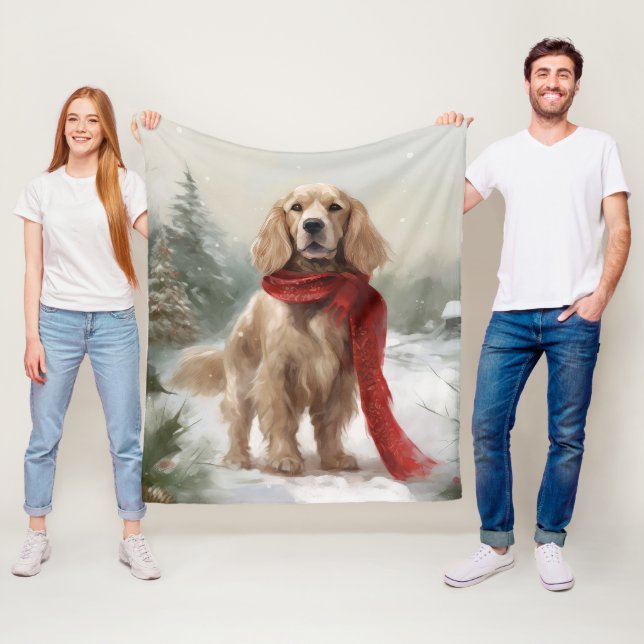 Cocker Spaniel Hund i Snö Jul Fleecefilt (På plats)