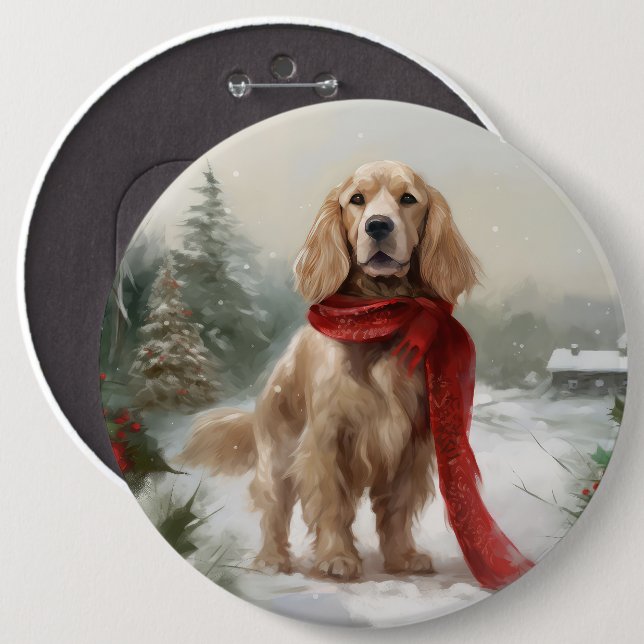 Cocker Spaniel Hund i Snö Jul Knapp (Framsida & baksida)