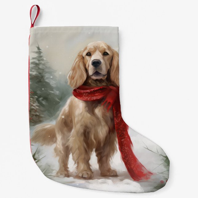 Cocker Spaniel Hund i Snö Jul Liten Julstrumpa (Framsidan)