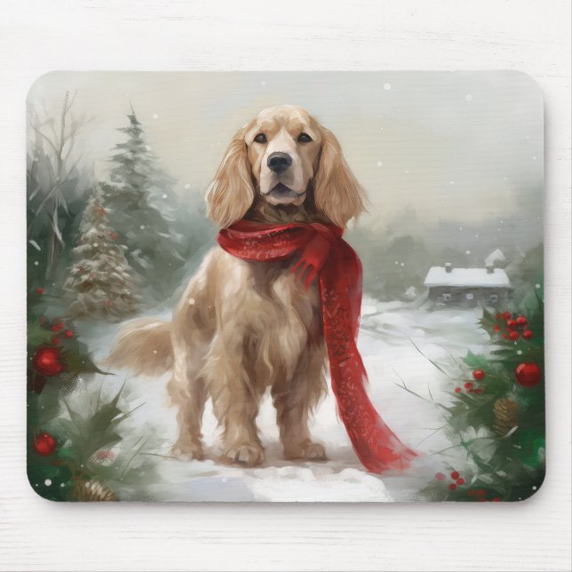 Cocker Spaniel Hund i Snö Jul Musmatta (Framsidan)