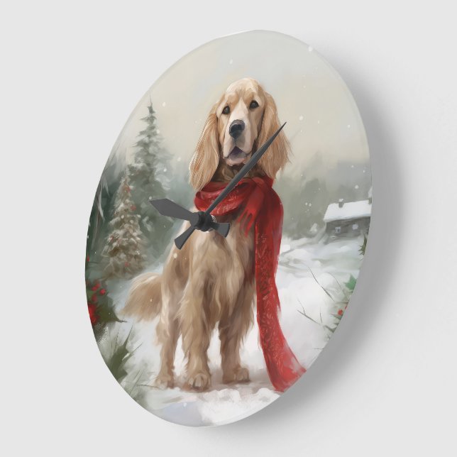 Cocker Spaniel Hund i Snö Jul Stor Klocka (Vinkel)