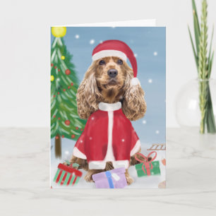 Cocker Spaniel Hund i snö med julklappar Kort