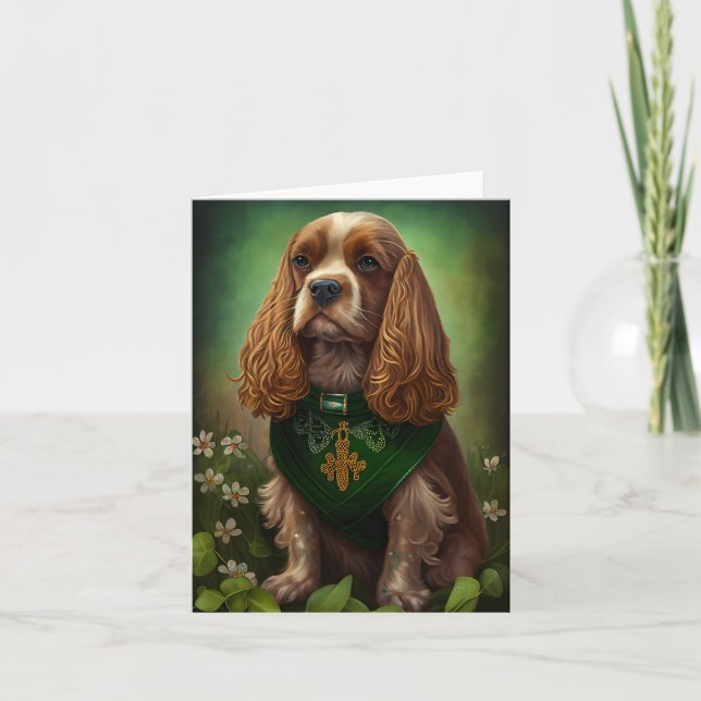Cocker Spaniel Hund i St. Patricks Dag Kostym Kort (Framsida)