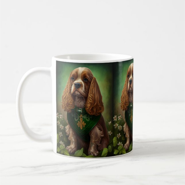 Cocker Spaniel Hund i St. Patrick's Day Klänning Kaffemugg (Vänster)