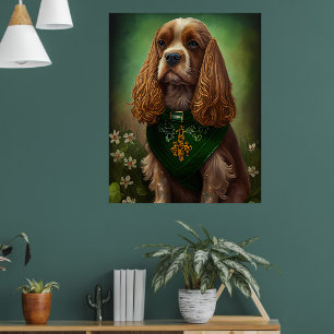 Cocker Spaniel Hund i St. Patrick's Day Klänning Poster