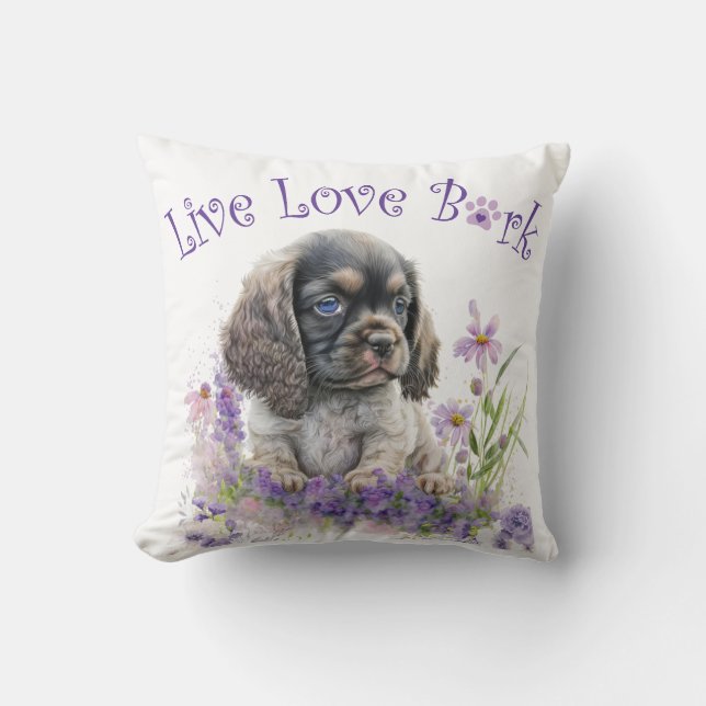 Cocker Spaniel Hund Mamma Blommig Kudde (Framsida)