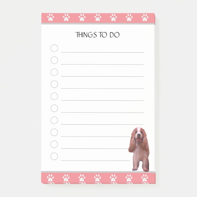 Cocker Spaniel Hund med tassmönster Saker att Göra Post-it Block (Framsida)