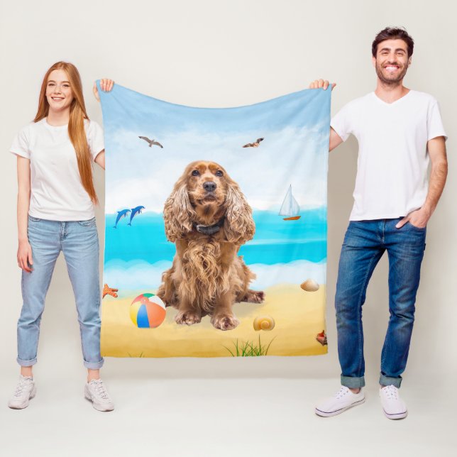 Cocker Spaniel Hund på Strand Fleecefilt (På plats)