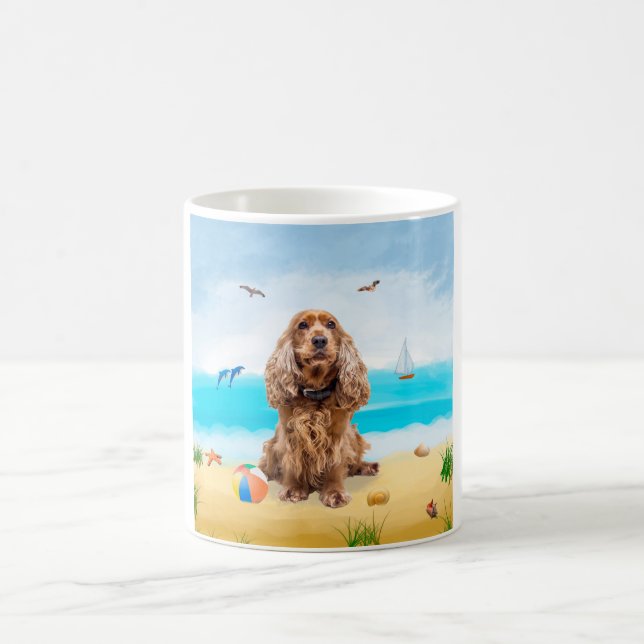 Cocker Spaniel Hund på Strand Kaffemugg (Center)