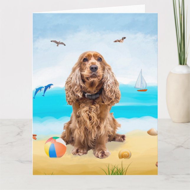 Cocker Spaniel Hund på Strand Kort (Framsida)