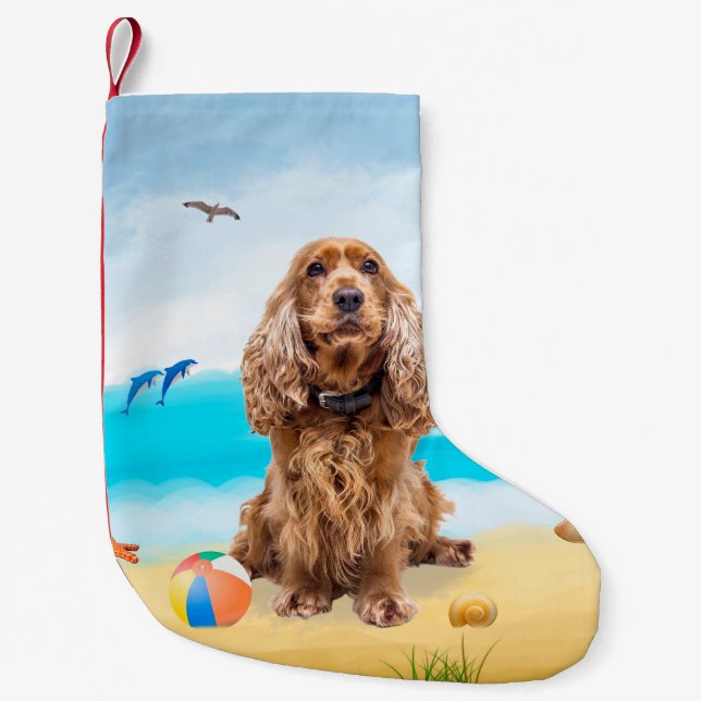 Cocker Spaniel Hund på Strand Liten Julstrumpa (Framsidan)