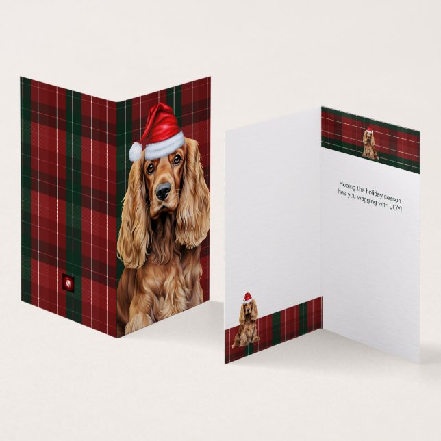 Cocker Spaniel Hund Plaid Jul Holiday Kort (In- och utsida)