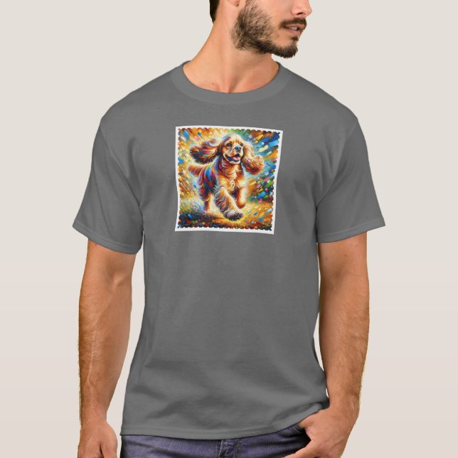 Cocker Spaniel Hund Porträtt Akryl Konsttryck Husd T Shirt (Framsida)
