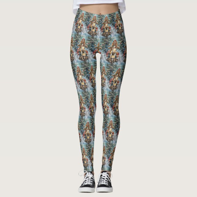Cocker Spaniel Hund Ridning Motorcykel Jul Leggings (Framsida)