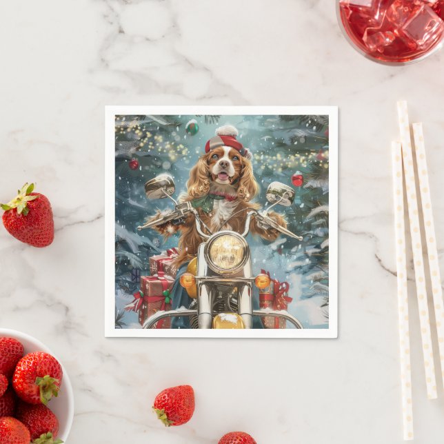 Cocker Spaniel Hund Ridning Motorcykel Jul  Pappersservett (Insitu)