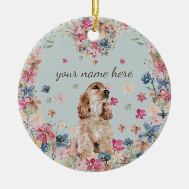 Cocker Spaniel Hund Ritning Ras Valp Julgransprydnad Keramik (Framsidan)