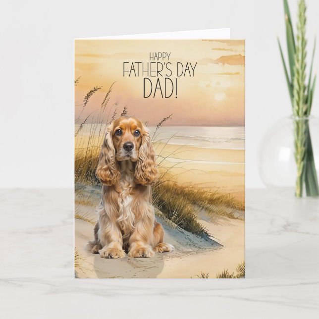 Cocker Spaniel Hund Solnedgång Strand Fars Dag Helgkort (Framsida)