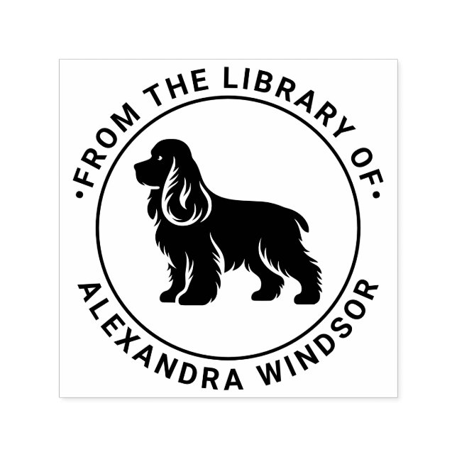 Cocker Spaniel Hund Stående Sil Bibliotek Boktitel Självfärgande Stämpel (Design)