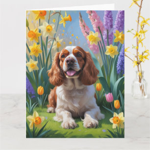 Cocker Spaniel Hund Vårblommor Målning Kort