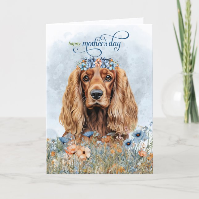 Cocker Spaniel Hund Vilda blommor Mors dag Helgkort (Framsida)