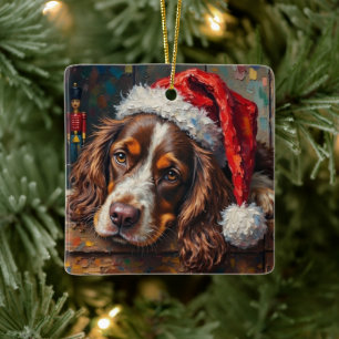 Cocker Spaniel Hund Vintage jul leksaks låda Julgransprydnad Keramik