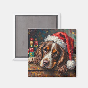 Cocker Spaniel Hund Vintage jul leksaks låda Magnet
