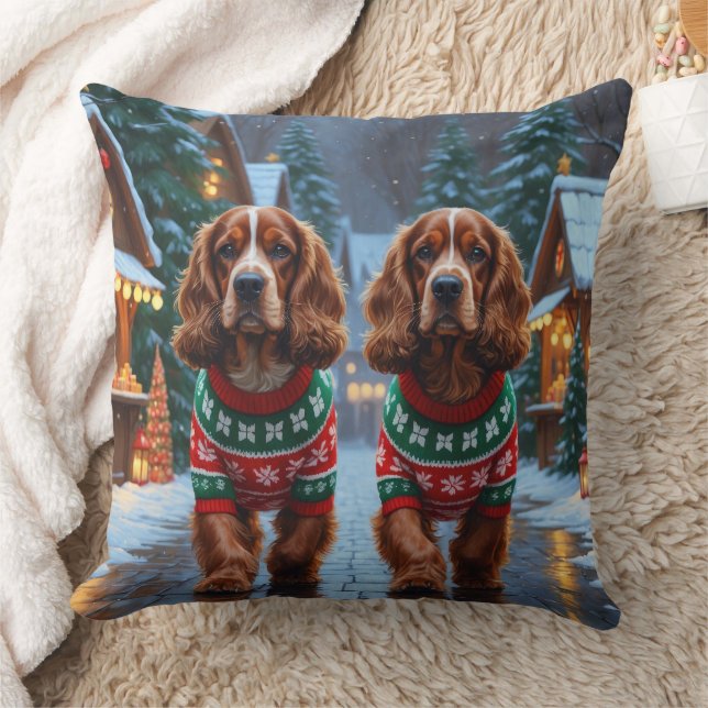 Cocker Spaniel Hundar Jul Snö Högtid Kudde (Filt)