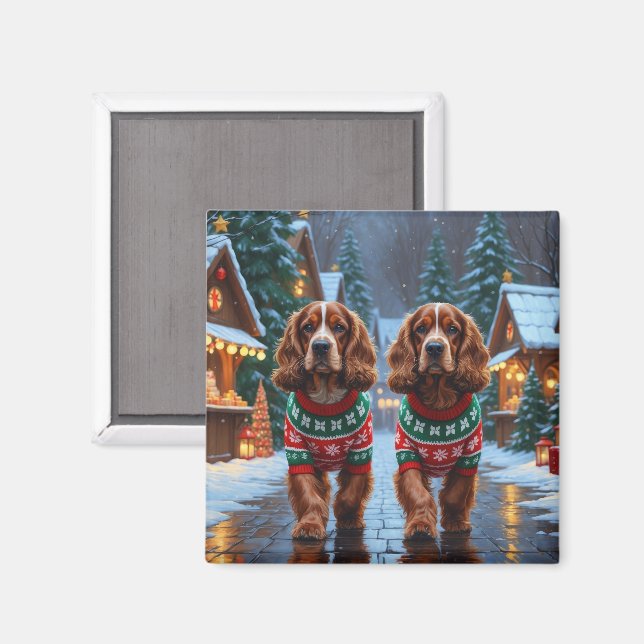 Cocker Spaniel Hundar Jul Snö Högtid Magnet (Front/Back)