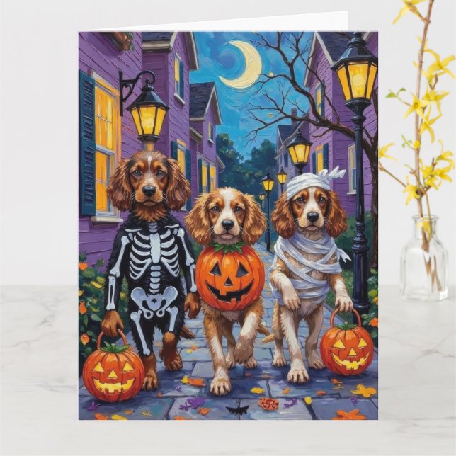 Cocker Spaniel Hundar som går på Halloweentrick-or Kort (Gul blomma)