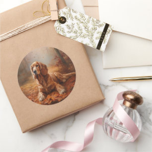 Cocker Spaniel i höstlöv Fall Inspire Runt Klistermärke