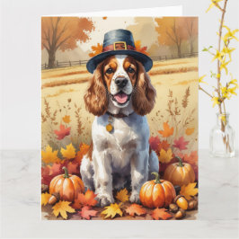 Cocker Spaniel i höstlöv tackgivandekonst Kort