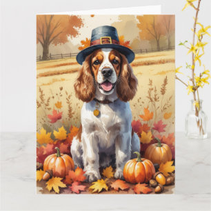 Cocker Spaniel i höstlöv tackgivandekonst Kort