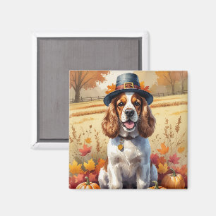 Cocker Spaniel i höstlöv tackgivandekonst Magnet