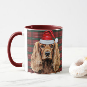 Cocker Spaniel i julplaid julgran hund jul Mugg
