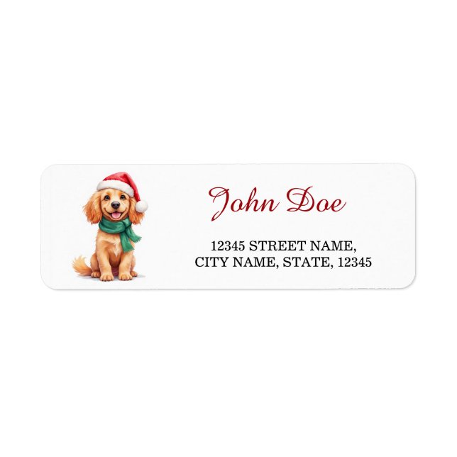 Cocker Spaniel i Santa-hatt Julretur Returadress Etikett (Framsidan)