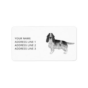 Cocker Spaniel i svart och vitt & anpassad text Adressetikett