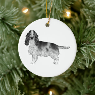 Cocker Spaniel i svart och vitt & anpassad text Julgransprydnad Keramik