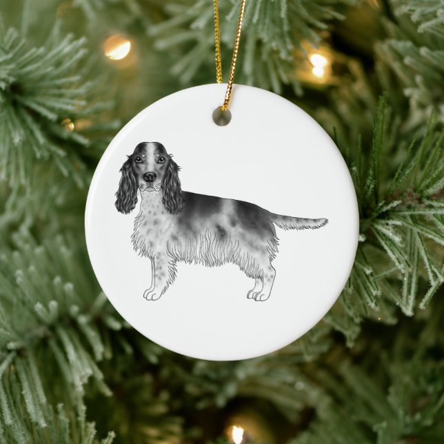 Cocker Spaniel i svart och vitt & anpassad text Julgransprydnad Keramik (Träd)