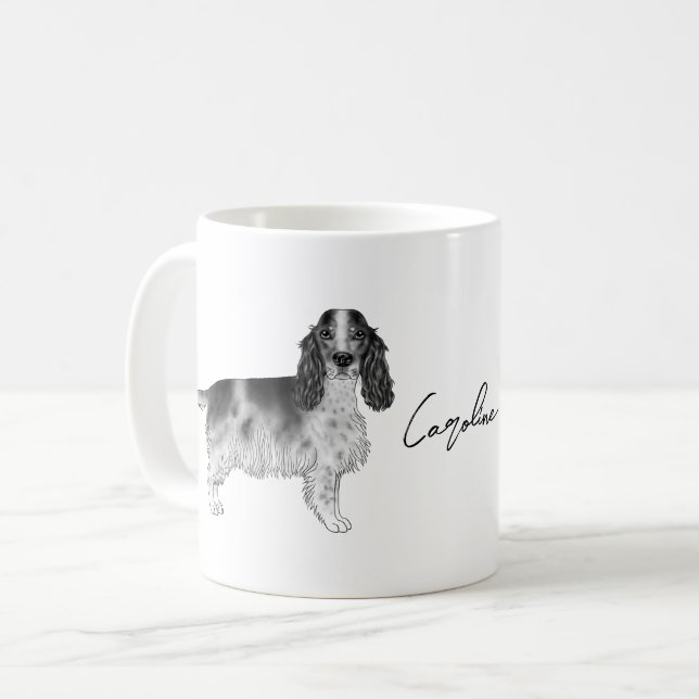 Cocker Spaniel i svart och vitt & anpassad text Kaffemugg (Framsida vänster)