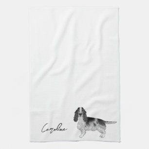 Cocker Spaniel i svart och vitt & anpassad text Kökshandduk
