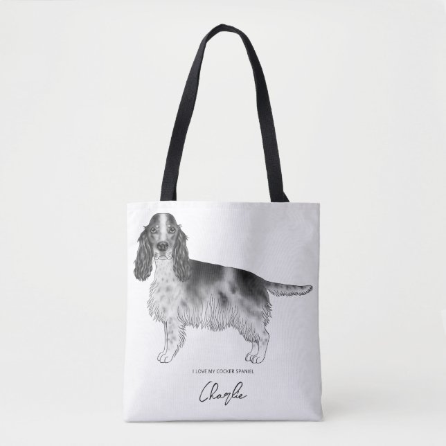 Cocker Spaniel i svart och vitt & Anpassad text Tygkasse (Framsida)