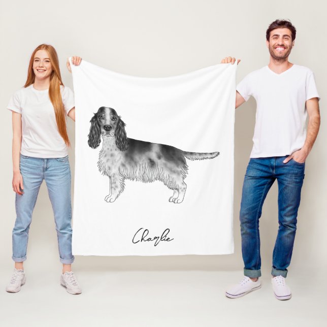Cocker Spaniel i svart och vitt & anpassat namn Fleecefilt (På plats)