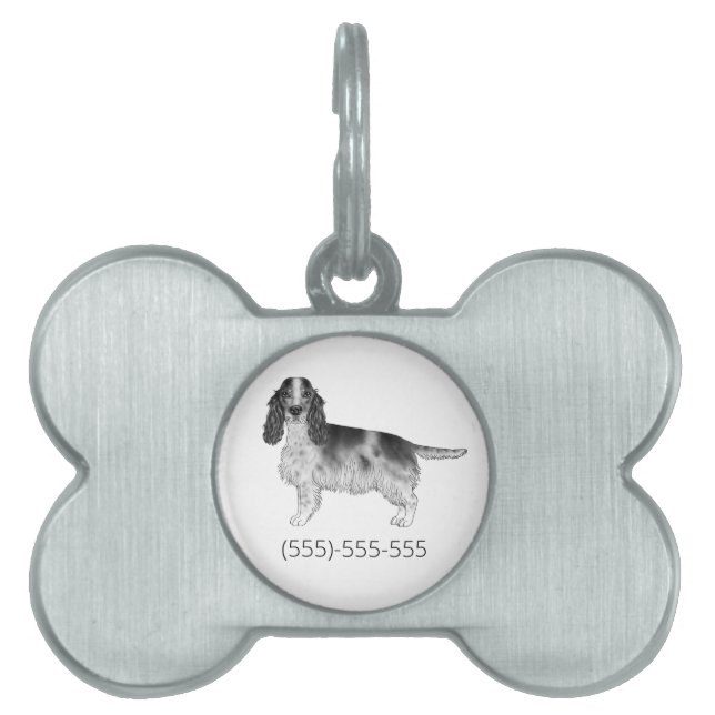 Cocker Spaniel i svart och vitt & telefonnummer ID-bricka Husdjur (Framsidan)