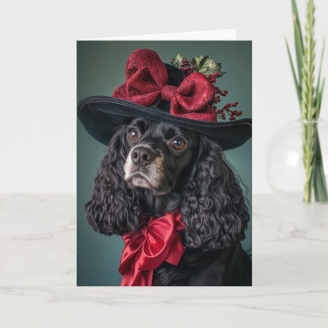 Cocker Spaniel Jul Elegant Viktoriansk Hund Helgkort (Framsida)